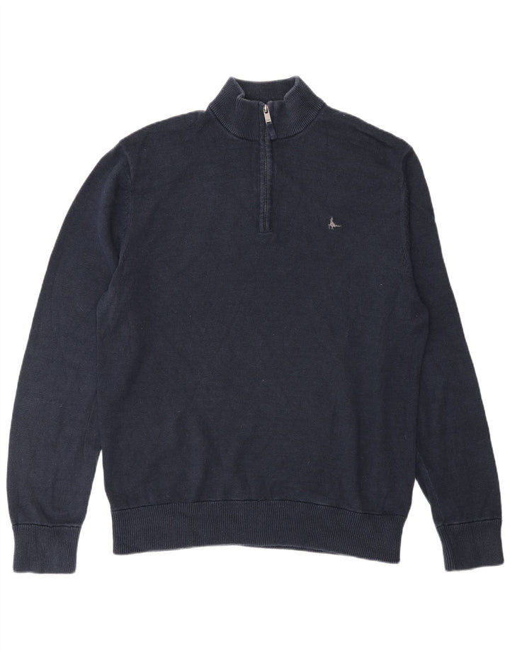 Jack Wills Mens Zip Neck Jumper Sweater Large Navy Blue Cotton
