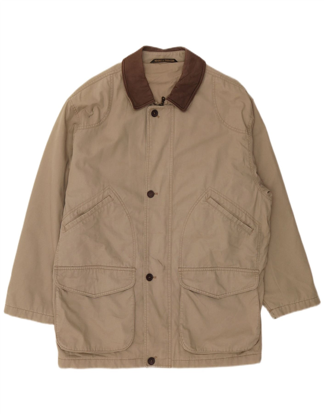 Marks & Spencer Mens Utility Jacket UK 38 Medium Beige Cotton