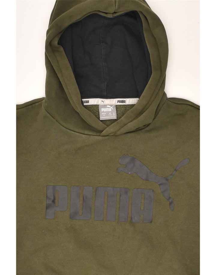 PUMA Boys Graphic Hoodie Jumper 11-12 Years Khaki Cotton | Vintage Puma | Thrift | Second-Hand Puma | Used Clothing | Messina Hembry 