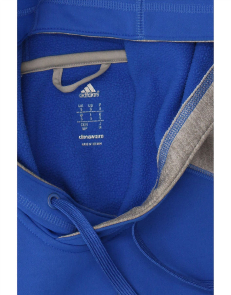 ADIDAS Mens Climawarm Graphic Hoodie Jumper Small Blue Colourblock Vintage Adidas and Second-Hand Adidas from Messina Hembry 