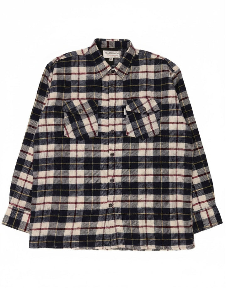 Hanover Mens Flannel Shirt Size 45/46 2XL Navy Blue Check Acrylic