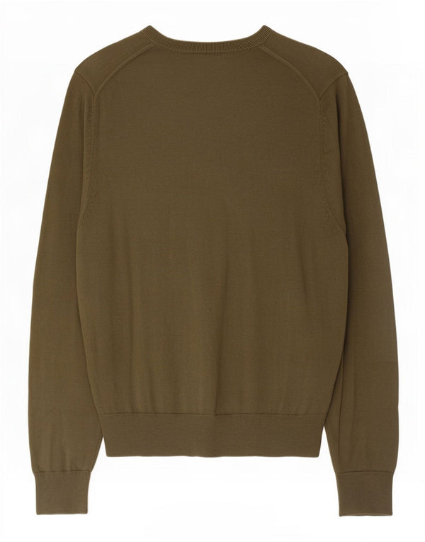 Marks & Spencer Mens V-Neck Jumper Sweater Large Khaki Cotton