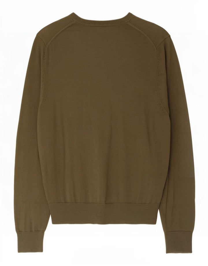 Marks & Spencer Mens V-Neck Jumper Sweater Large Khaki Cotton