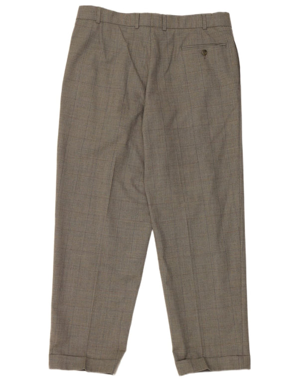 Marks & Spencer Mens Pegged Suit Trousers W36 L29 Grey Check Wool