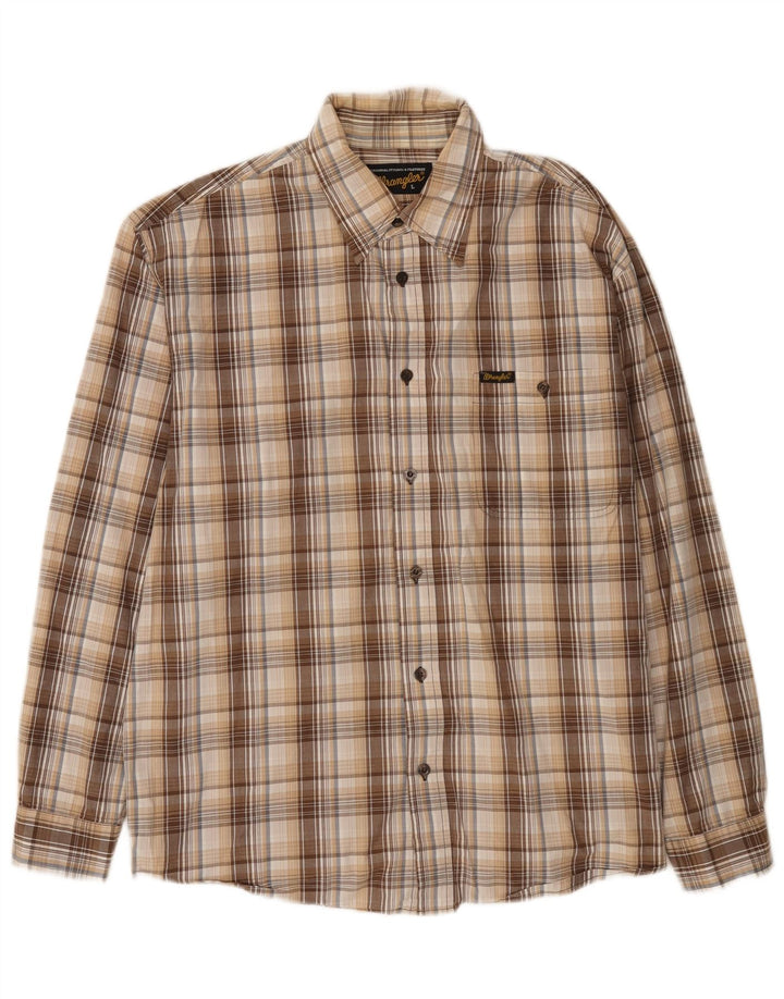Wrangler Mens Shirt Large Beige Check Cotton