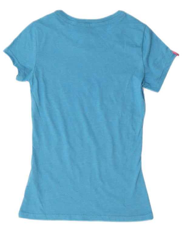 Superdry Womens Graphic T-Shirt Top UK 6 XS Blue Cotton