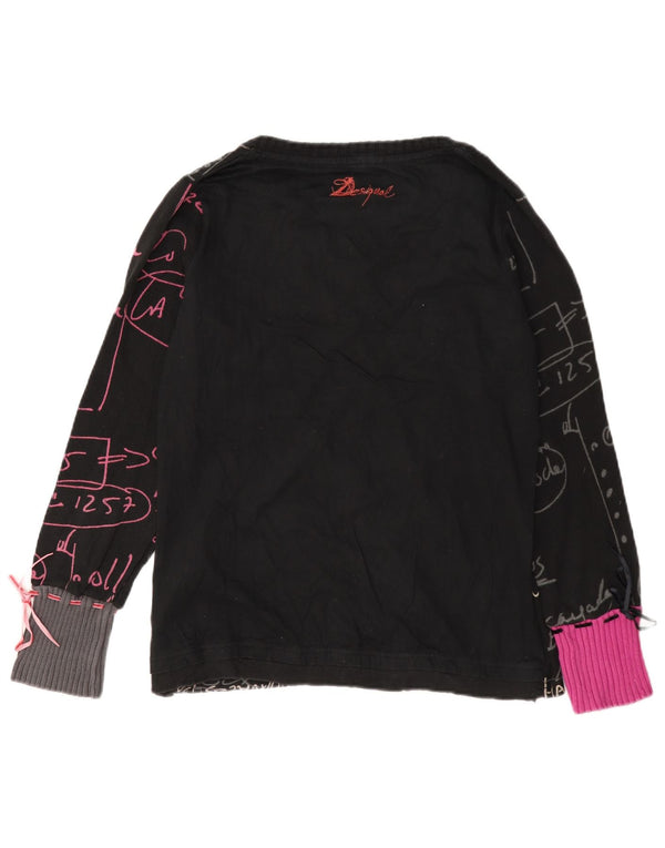Desigual Womens Graphic Top Long Sleeve UK 18 XL Black Cotton Heart