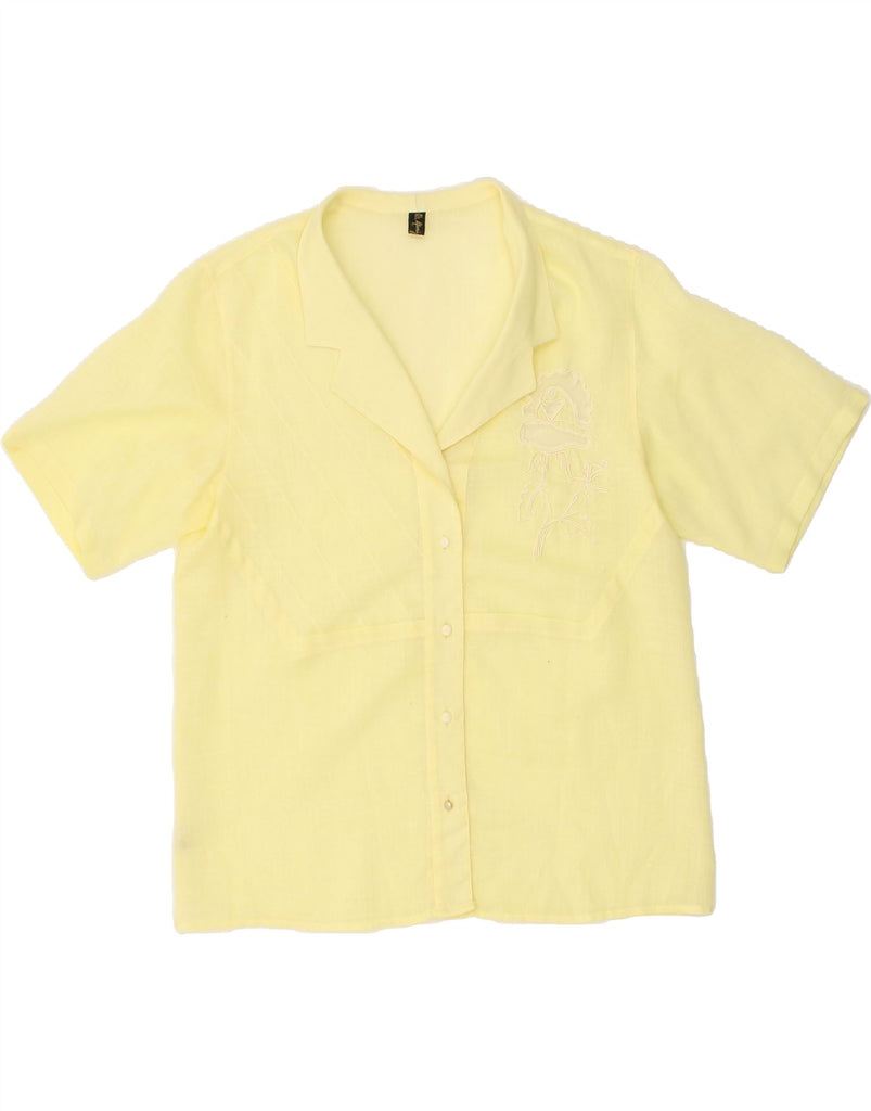 VINTAGE Womens Short Sleeve Shirt Blouse IT 42 Medium Yellow Linen | Vintage Vintage | Thrift | Second-Hand Vintage | Used Clothing | Messina Hembry 