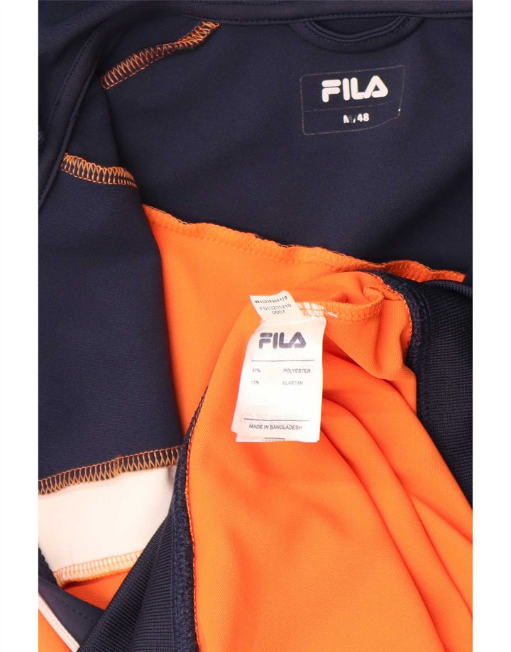 Fila Mens Zip Hoodie Sweater Medium Orange Colourblock Polyester
