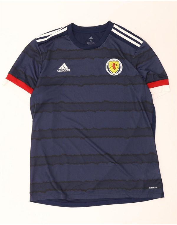 Adidas Mens Ferrari Graphic T-Shirt Top XL Navy Blue Striped Polyester