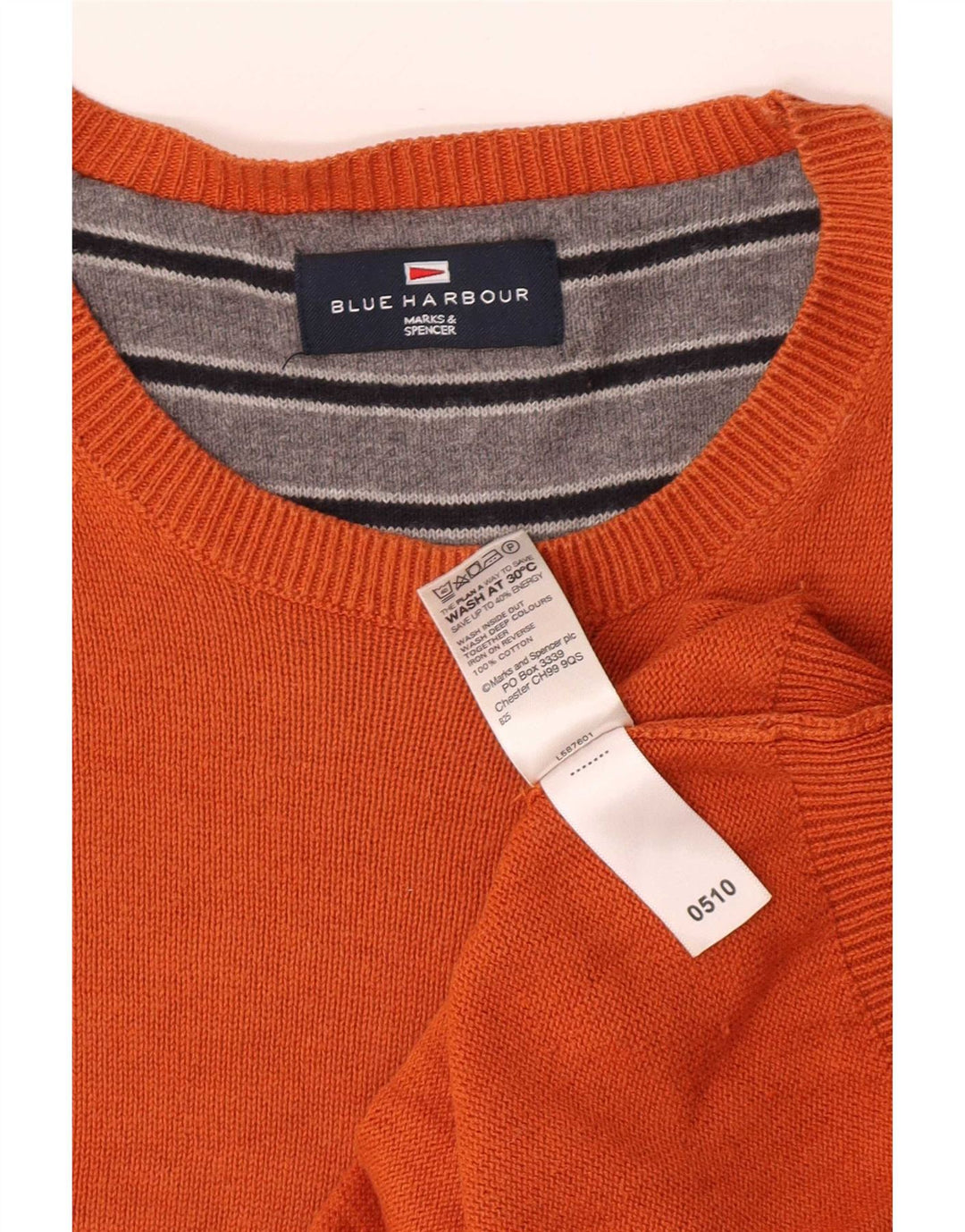 Marks & Spencer Mens Blue Harbour Crew Neck Jumper Sweater Large Orange