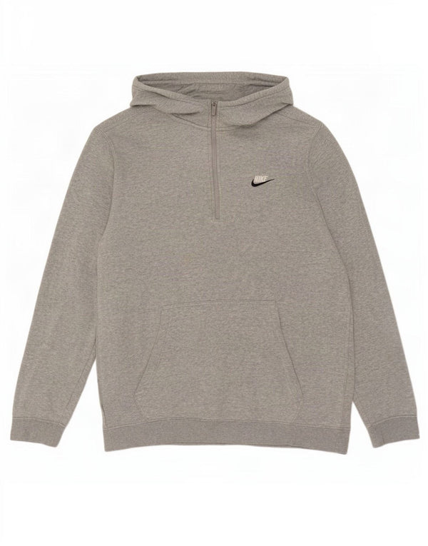 Nike Mens Zip Neck Hoodie Jumper Large Grey Flecked Cotton
