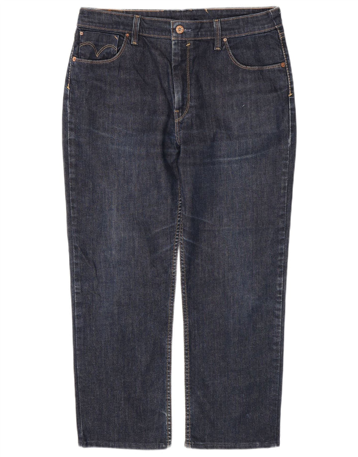 Levi's Womens Crop Straight Jeans W34 L26 Navy Blue Cotton