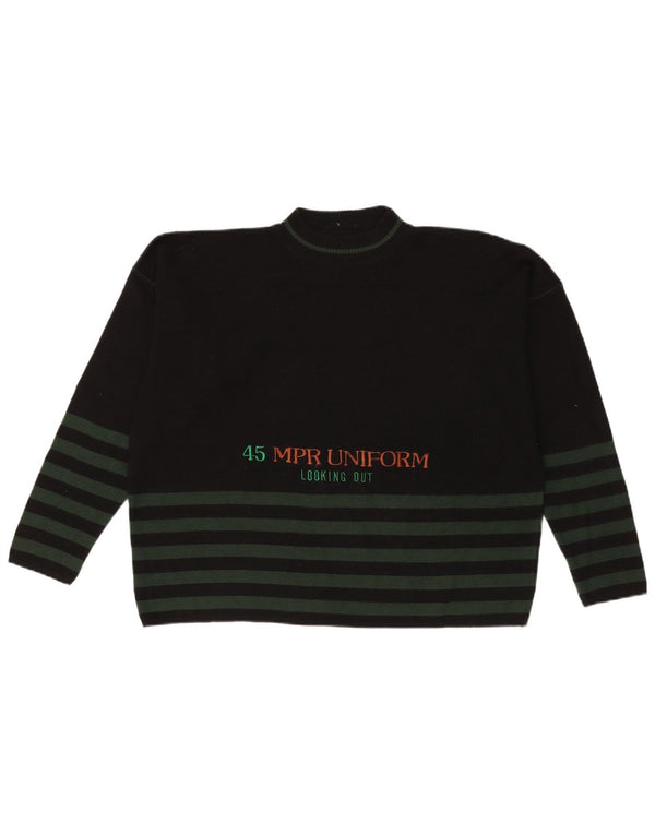 Vintage Womens Graphic Turtle Neck Jumper Sweater UK 16 Large Black Striped