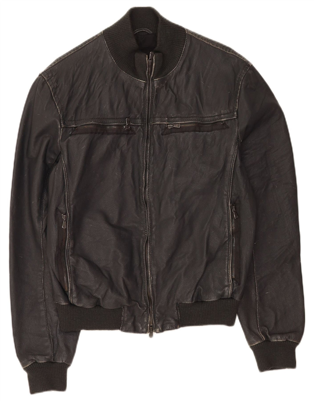 Vintage Mens Leather Jacket IT 50 Large Black Leather