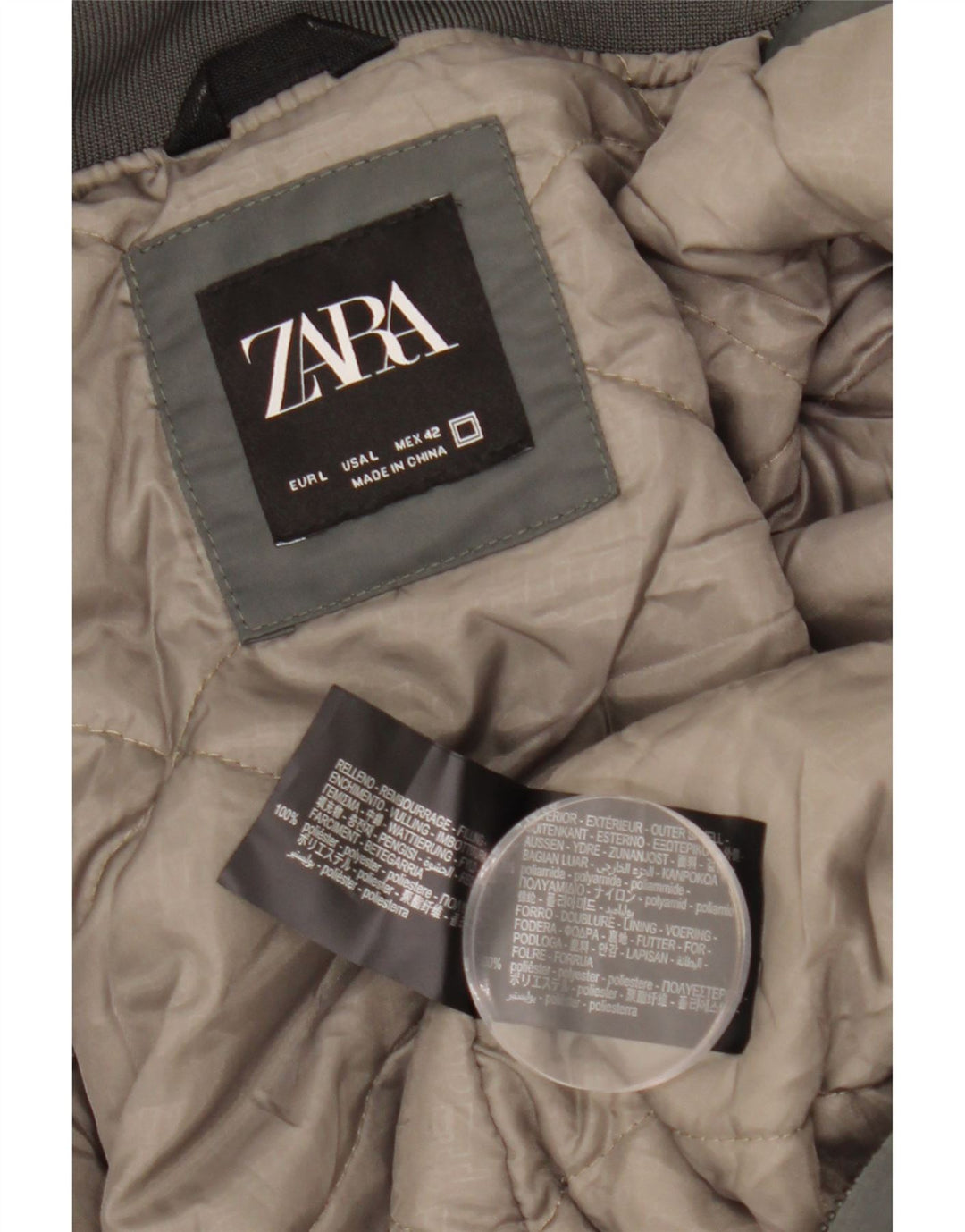 ZARA Mens Bomber Jacket UK 40 Large Grey Polyester