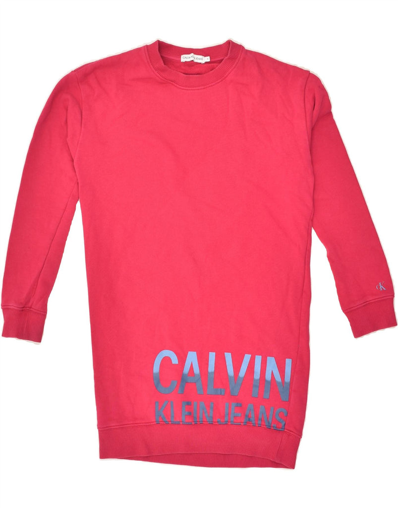 CALVIN KLEIN Girls Long Sleeve Sweatshirt Dress 9-10 Years Pink Cotton | Vintage Calvin Klein | Thrift | Second-Hand Calvin Klein | Used Clothing | Messina Hembry 