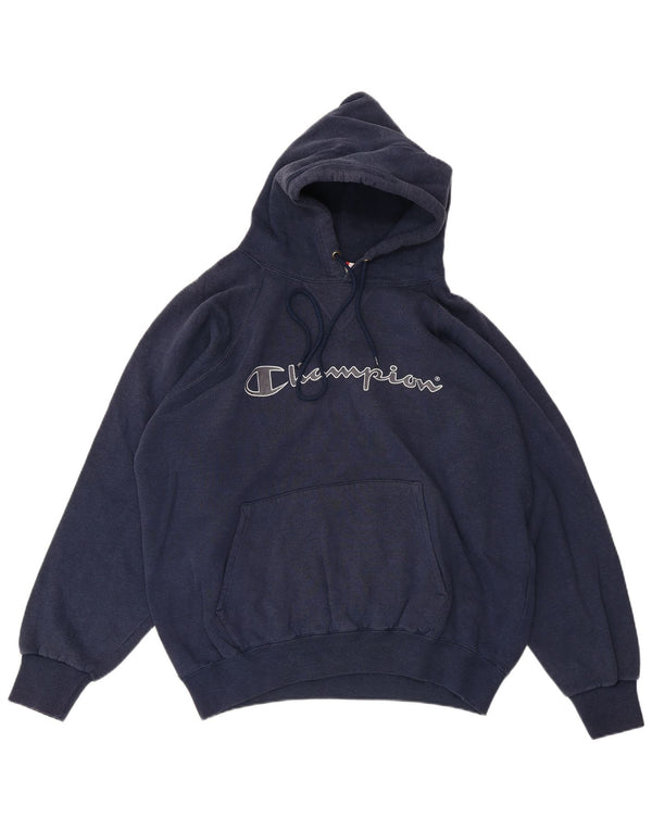 Champion Mens Graphic Hoodie Jumper Medium Navy Blue