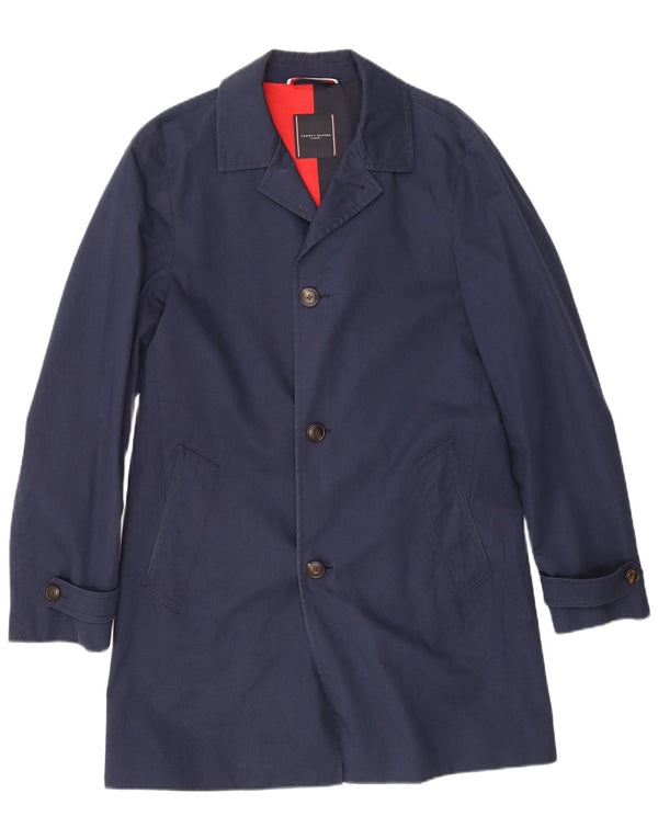 Tommy Hilfiger Mens Tailored Overcoat IT 48 Medium Navy Blue Cotton