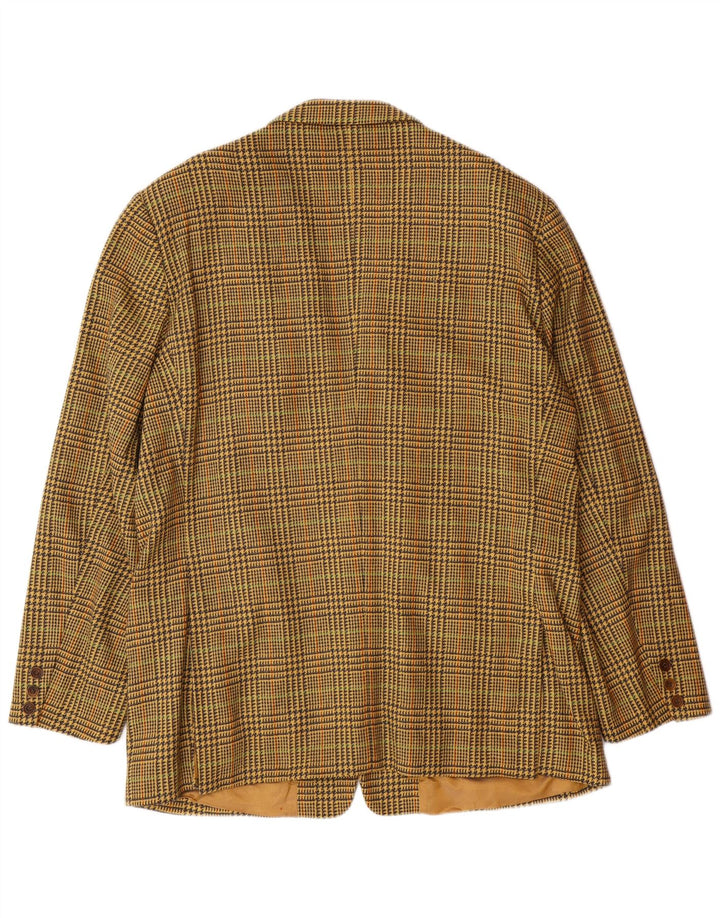 BYBLOS Mens 3 Button Blazer Jacket IT 54 2XL Yellow Houndstooth