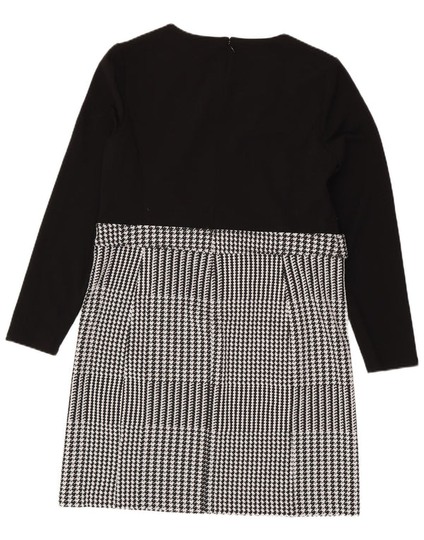 Dkny Womens Long Sleeve Sheath Dress US 14 XL Black Houndstooth Classic