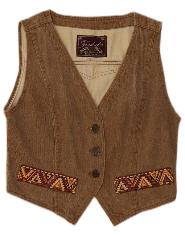 Fordocks Womens Denim Waistcoat UK 10 Small Brown