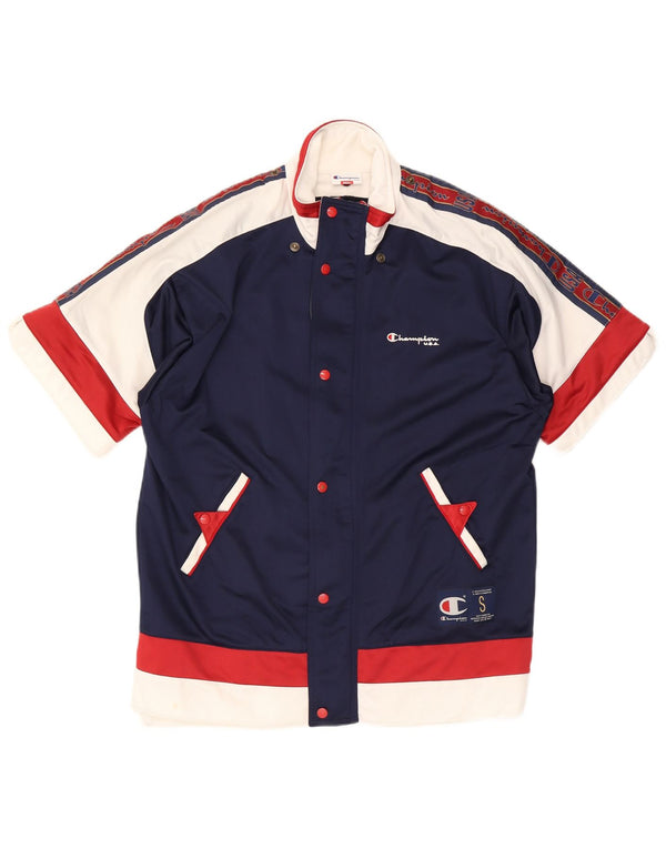 Champion Mens Short Sleeve Tracksuit Top Jacket Small Navy Blue Colourblock