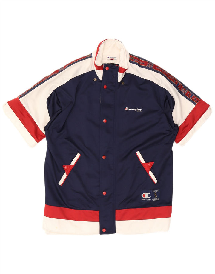 Champion Mens Short Sleeve Tracksuit Top Jacket Small Navy Blue Colourblock
