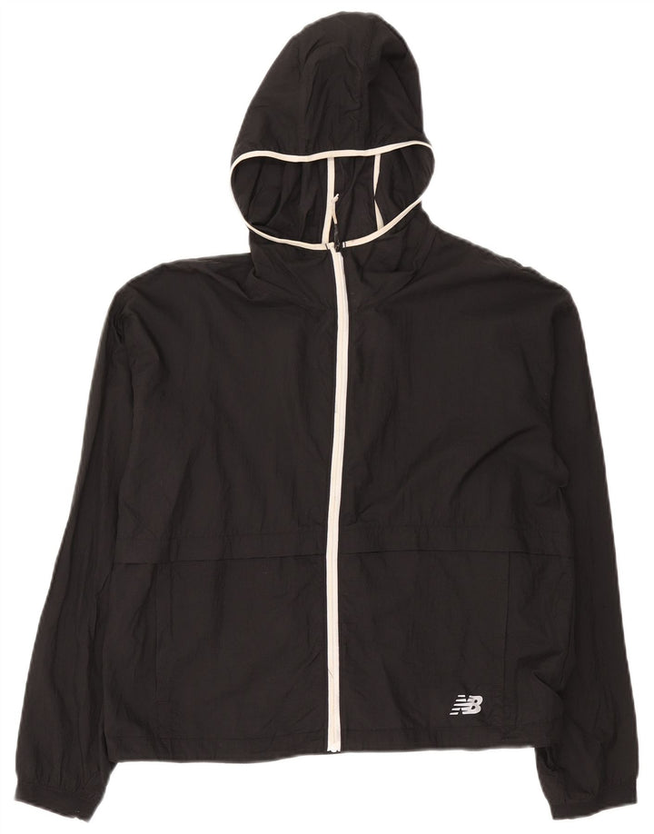 New Balance Womens Graphic Hooded Rain Jacket UK 14 Medium Black Nylon