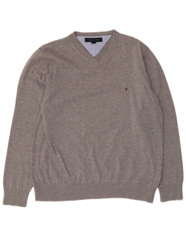 Tommy Hilfiger Womens V-Neck Jumper Sweater UK 14 Medium Grey