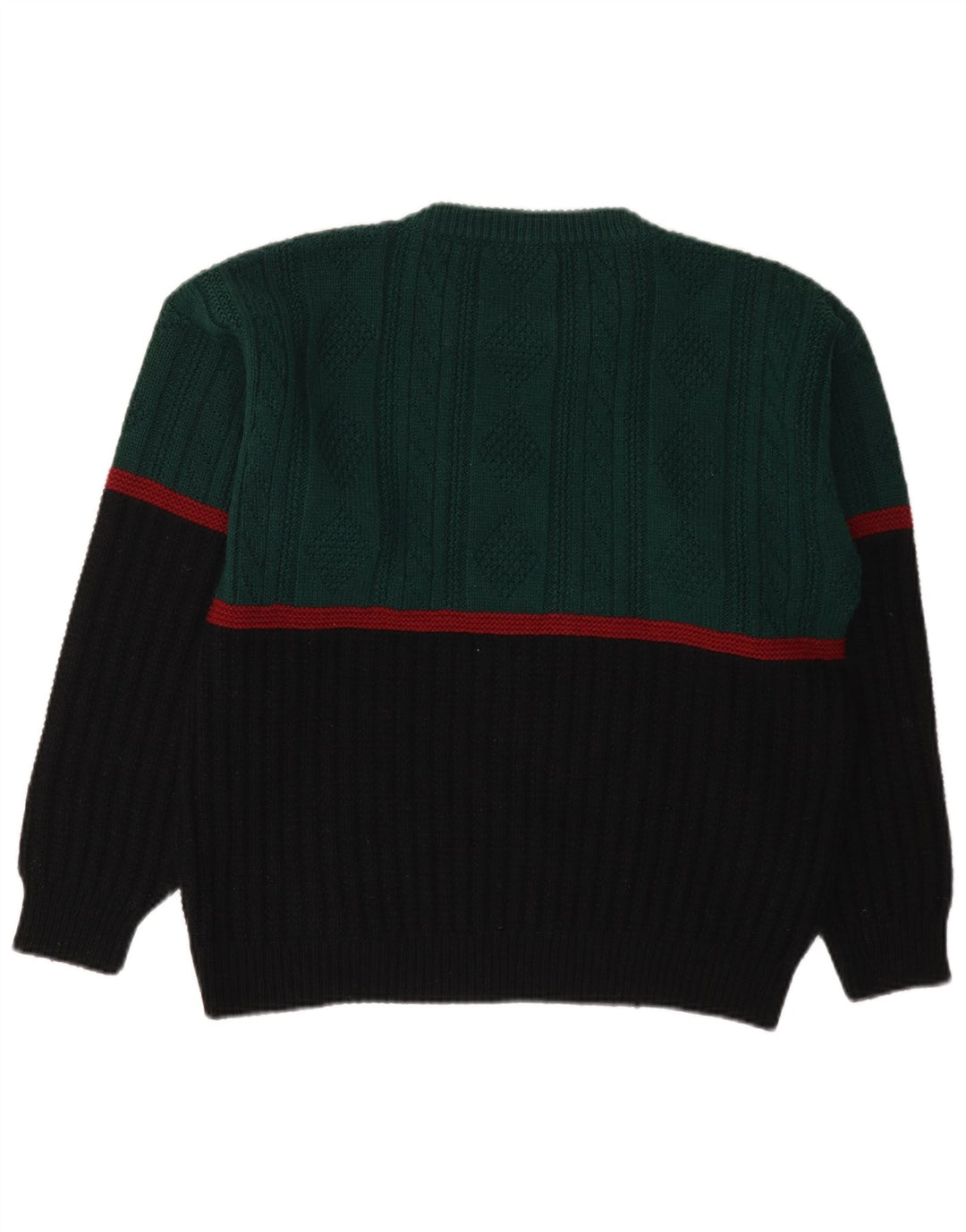 Vintage Mens Crew Neck Jumper Sweater Medium Green Colourblock Polyacrylic