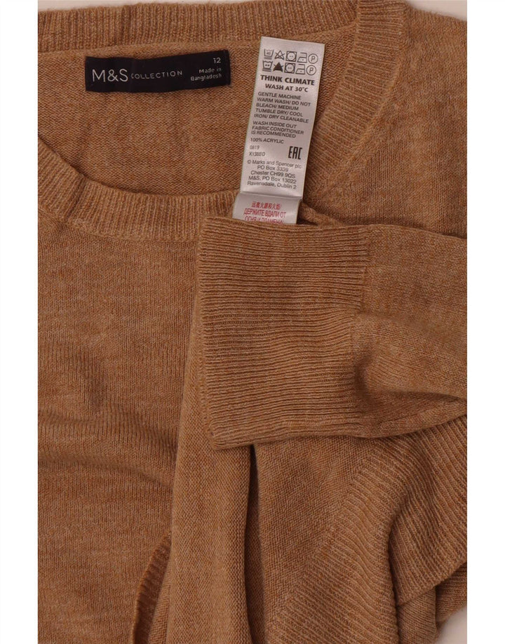 Marks & Spencer Womens Crew Neck Jumper Sweater UK 12 Medium Beige Acrylic
