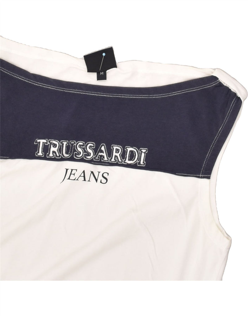 TRUSSARDI Womens Graphic Vest Top UK 12 Medium White Colourblock Cotton | Vintage Trussardi | Thrift | Second-Hand Trussardi | Used Clothing | Messina Hembry 