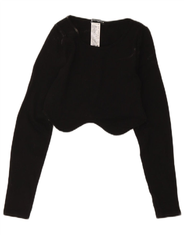 Zara Womens Crop Top Long Sleeve UK 4 XS Black Polyamide