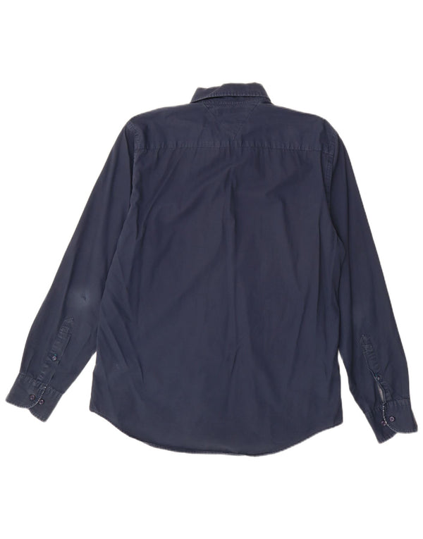 Tommy Hilfiger Mens New York Fit Shirt Medium Navy Blue Cotton