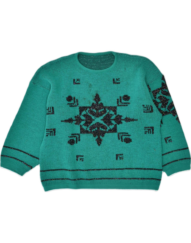 VINTAGE Womens Graphic Jumper Sweater UK 18 XL Green Fair Isle Acrylic | Vintage | Thrift | Second-Hand | Used Clothing | Messina Hembry 