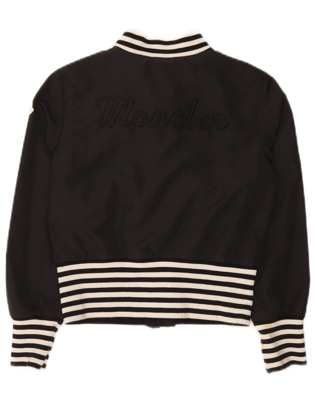 Moncler Girls Crop Bomber Jacket 9-10 Years Black Striped Polyamide