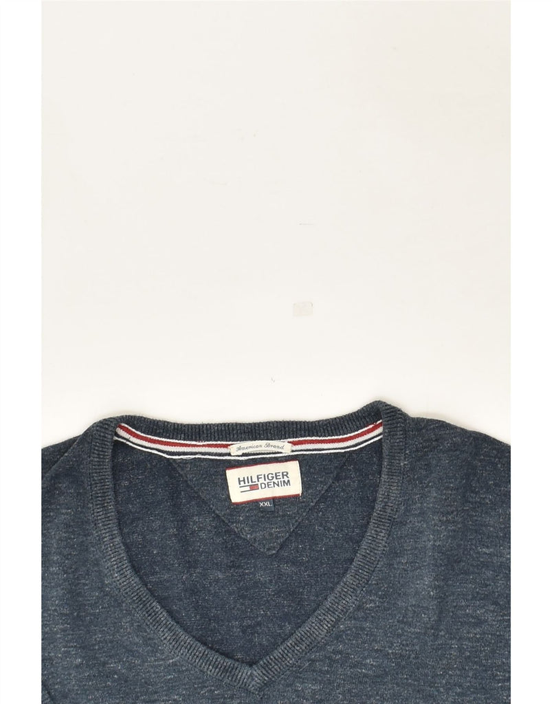 TOMMY HILFIGER Mens V-Neck Jumper Sweater 2XL Navy Blue Cotton | Vintage Tommy Hilfiger | Thrift | Second-Hand Tommy Hilfiger | Used Clothing | Messina Hembry 