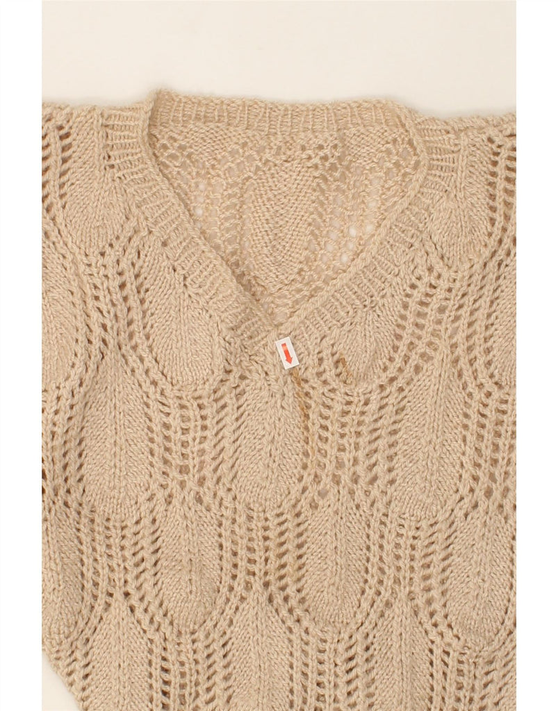 VINTAGE Womens See Through V-Neck Jumper Sweater UK 14 Medium Beige | Vintage Vintage | Thrift | Second-Hand Vintage | Used Clothing | Messina Hembry 