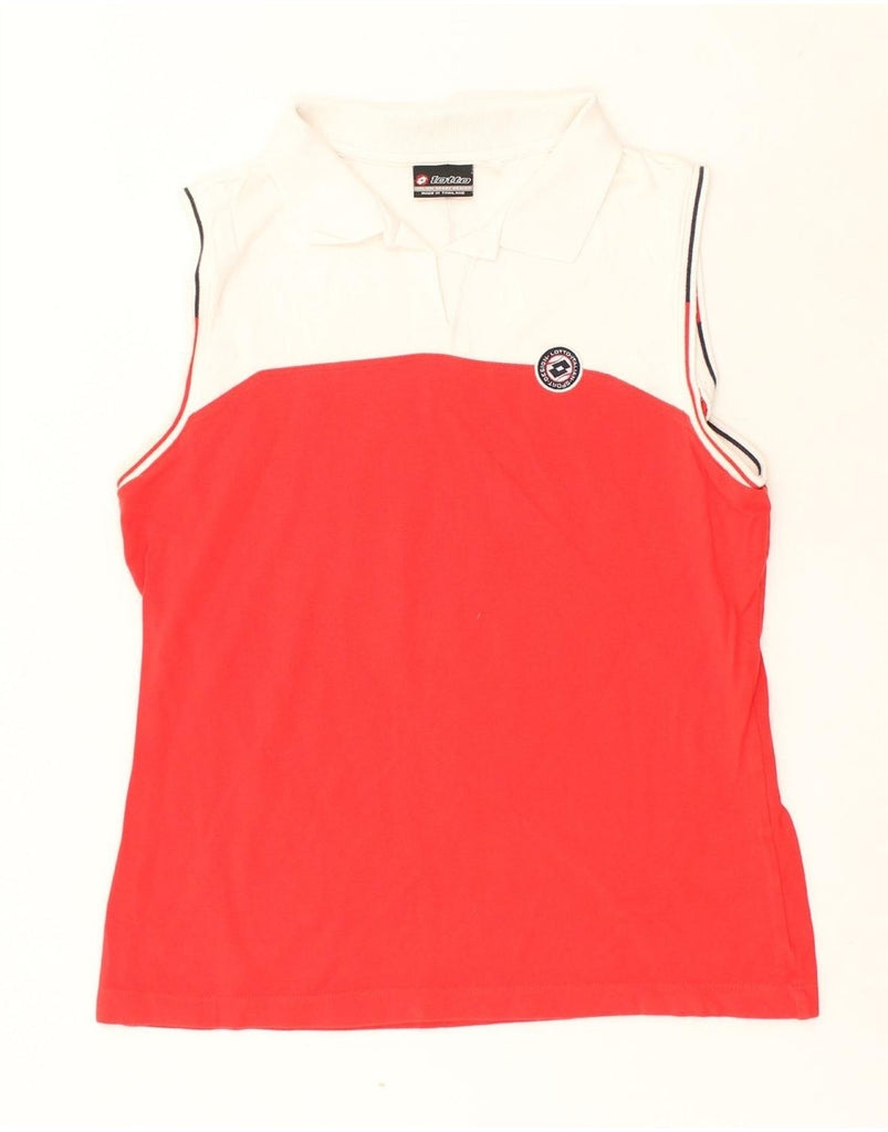 LOTTO Womens Slim Sleeveless Polo Shirt UK 18 XL Red Colourblock Cotton | Vintage Lotto | Thrift | Second-Hand Lotto | Used Clothing | Messina Hembry 