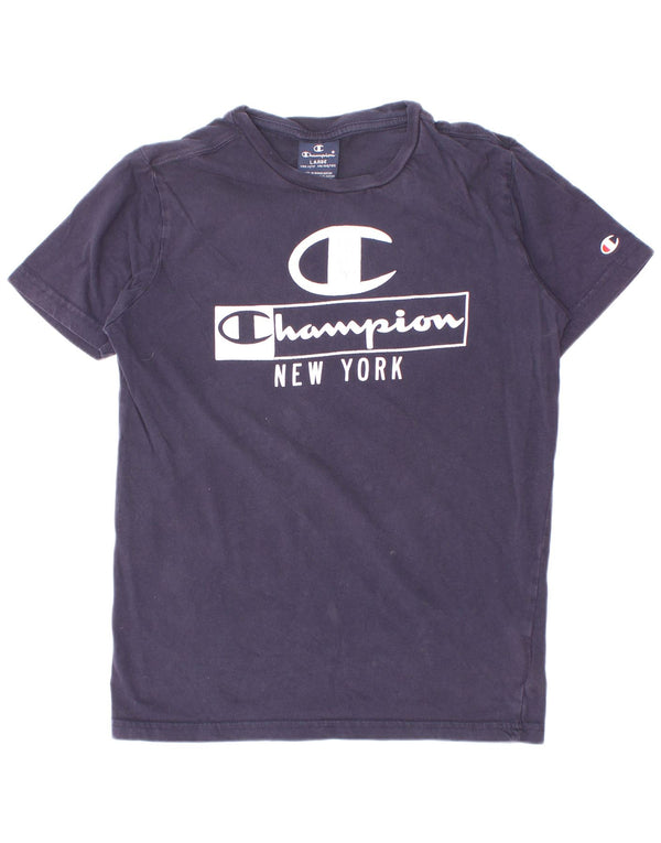 Champion Boys Graphic T-Shirt Top 11-12 Years Large Navy Blue Cotton