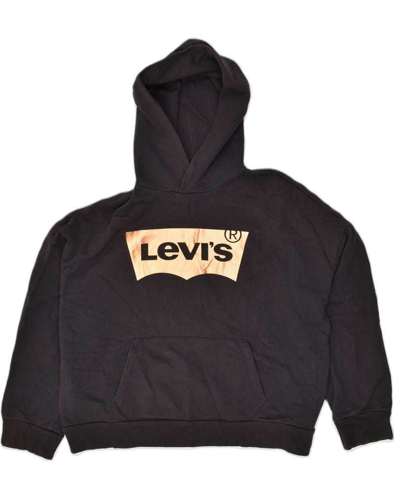 LEVI'S Womens Oversized Graphic Hoodie Jumper UK 14 Medium Black Cotton | Vintage Levi's | Thrift | Second-Hand Levi's | Used Clothing | Messina Hembry 