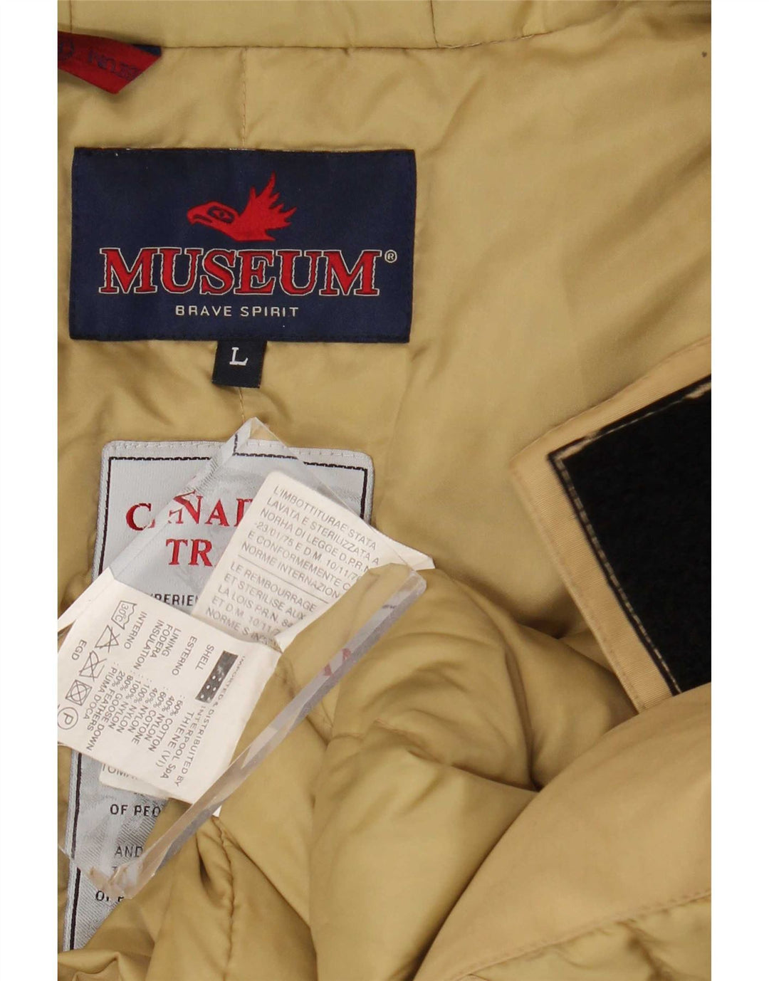 Museum Mens Hooded Padded Jacket UK 40 Large Beige Cotton