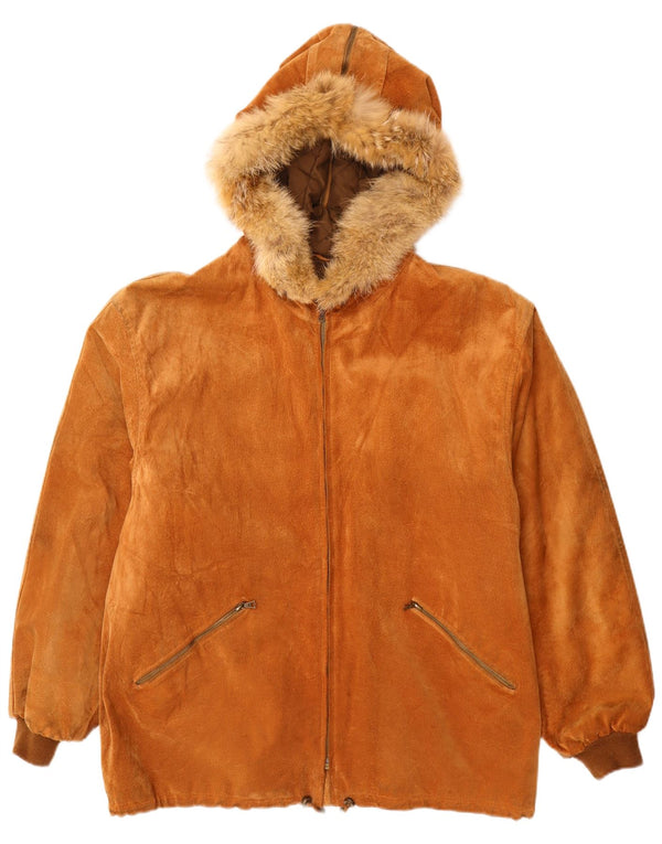 Fabiani Mens Hooded Suede Jacket IT 48 Medium Brown Leather
