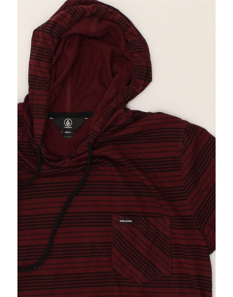 VOLCOM Mens Hooded T-Shirt Top Small Burgundy Striped Cotton | Vintage Volcom | Thrift | Second-Hand Volcom | Used Clothing | Messina Hembry 