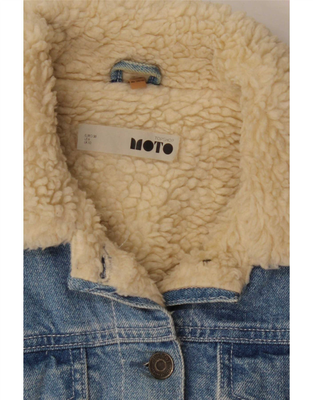 Topshop Womens Sherpa Denim Jacket UK 10 Small Blue Cotton