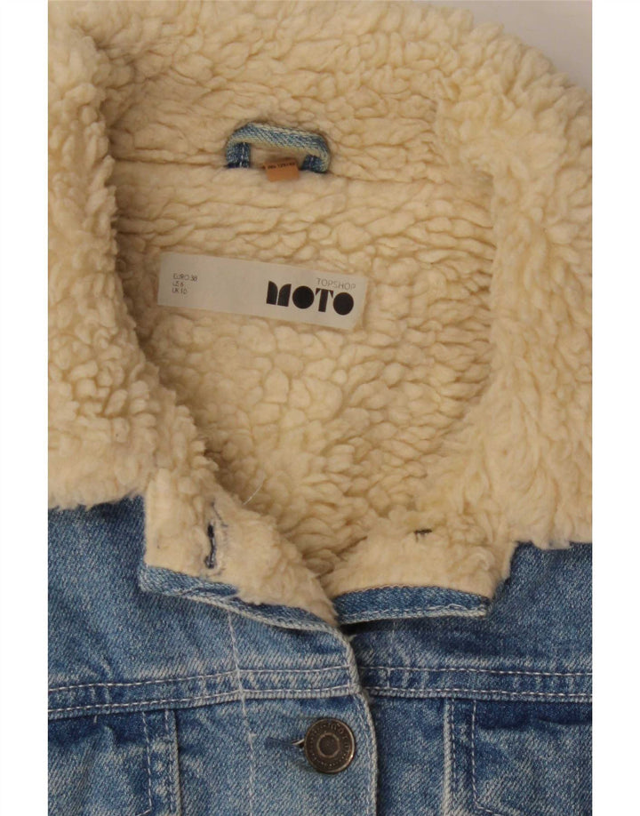 Topshop Womens Sherpa Denim Jacket UK 10 Small Blue Cotton