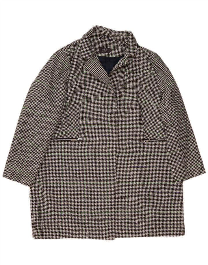 Marks & Spencer Womens Overcoat UK 22 3XL Navy Blue Houndstooth Polyester