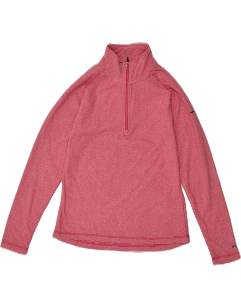 TRESPASS Womens Zip Neck Fleece Jumper UK 14 Medium Pink Striped Polyester | Vintage Trespass | Thrift | Second-Hand Trespass | Used Clothing | Messina Hembry 