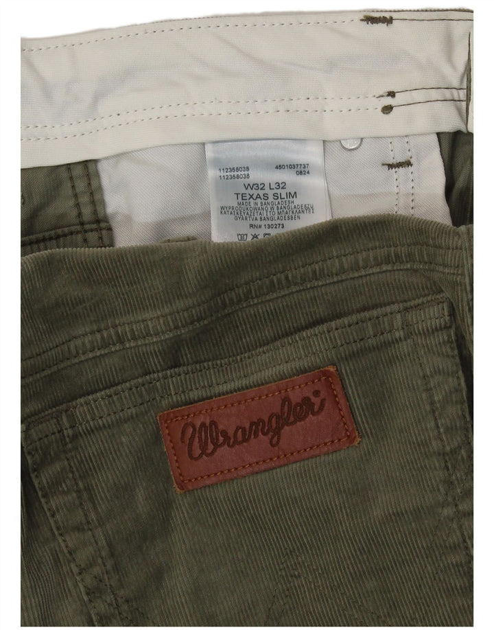 Wrangler Mens Texas Slim Fit Corduroy Trousers W32 L32 Green Cotton